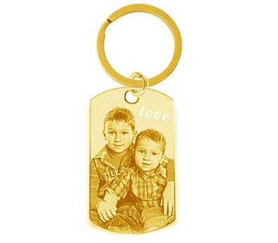 Sleutelhanger met foto Sleutelhanger Graveren dogtag goud met foto en of tekst