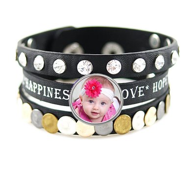 Foto Armbanden Armband leer zwart love hope happiness breed met foto