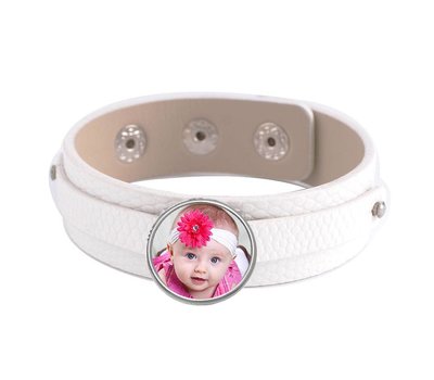 Foto Armbanden Armband leer snake wit met foto