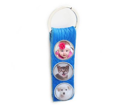 Sleutelhanger met foto Foto Sleutelhanger Leer Lang Donker Blauw