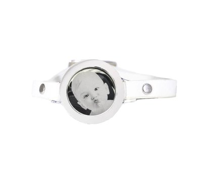 Graveer Armbanden Witte Leren Armband met foto graveer munt smal zilver