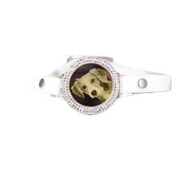 Graveer Armbanden Witte Leren Armband met foto graveer munt smal goud met strass