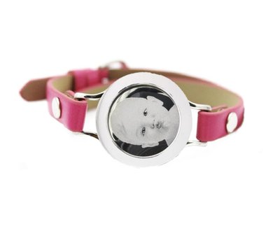 Graveer Armbanden Roze Leren Armband met foto graveer munt smal zilver
