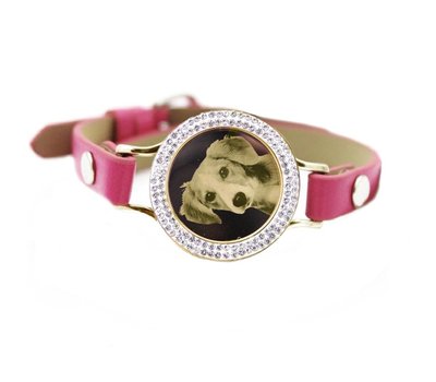 Graveer Armbanden Roze Leren Armband met foto graveer munt smal goud met strass