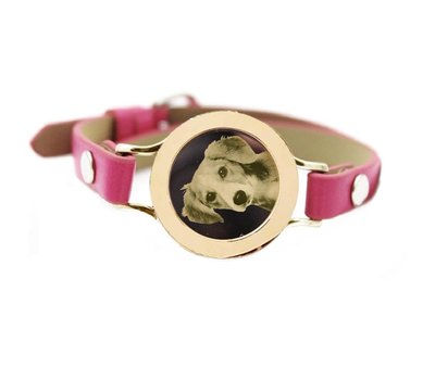 Graveer Armbanden Roze Leren Armband met foto graveer munt smal goud