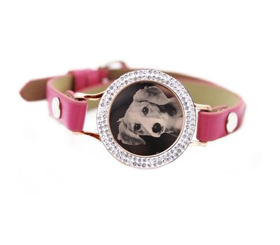 Graveer Armbanden Roze Leren Armband met foto graveer munt smal rosé goud met strass