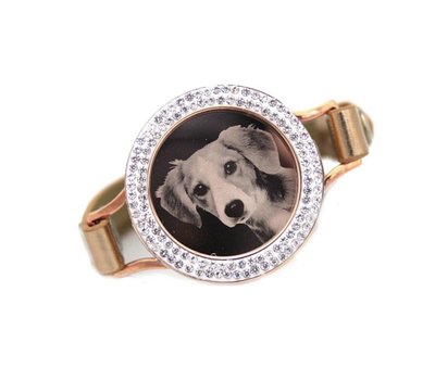 Graveer Armbanden Gouden Leren Armband met foto graveer munt smal rosé goud met strass