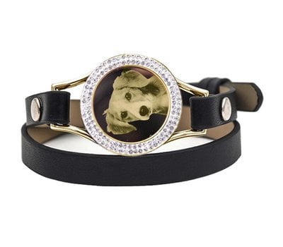 Graveer Armbanden Zwarte dubbele Leren Armband met foto graveer munt smal goud met strass