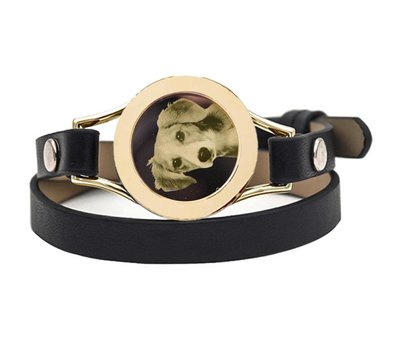 Graveer Armbanden Zwarte dubbele Leren Armband met foto graveer munt smal goud