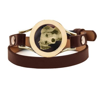 Graveer Armbanden Bruine dubbele Leren Armband met foto graveer munt smal goud