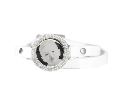 Graveer Armbanden Witte dubbele Leren Armband met foto graveer munt smal zilver met strass