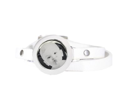 Graveer Armbanden Witte dubbele Leren Armband met foto graveer munt smal zilver