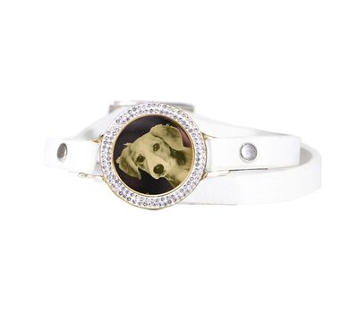Graveer Armbanden Witte dubbele Leren Armband met foto graveer munt smal goud met strass