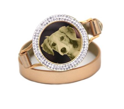 Graveer Armbanden Gouden dubbele Leren Armband met foto graveer munt smal goud met strass