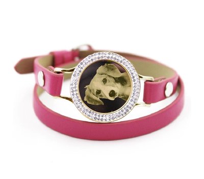 Graveer Armbanden Roze dubbele Leren Armband met foto graveer munt smal goud met strass