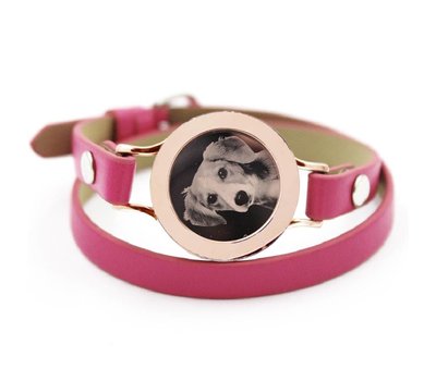 Graveer Armbanden Roze dubbele Leren Armband met foto graveer munt smal rosé goud