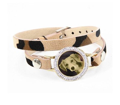 Graveer Armbanden Luipaard dubbele Leren Armband met foto graveer munt smal goud met strass