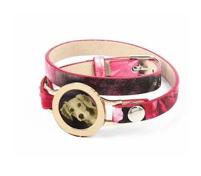 Graveer Armbanden Roze Tropical dubbele Leren Armband met foto graveer munt smal goud