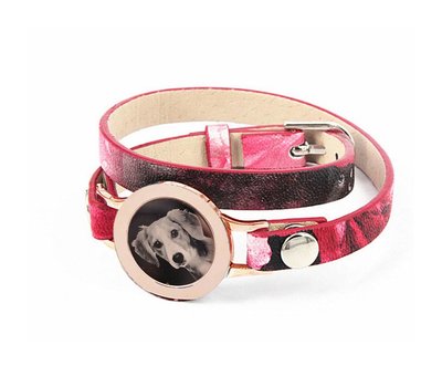 Graveer Armbanden Roze Tropical dubbele Leren Armband met foto graveer munt smal rosé goud