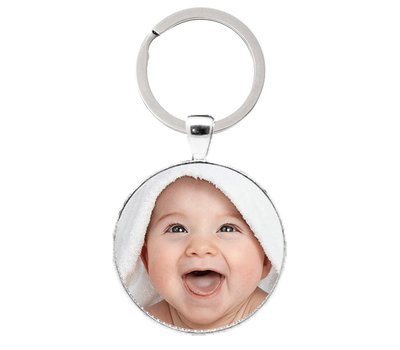 Sleutelhanger met foto Sleutelhanger met foto rond middel zilver