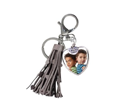 Sleutelhanger met foto Foto Sleutelhanger hart tassel bruin