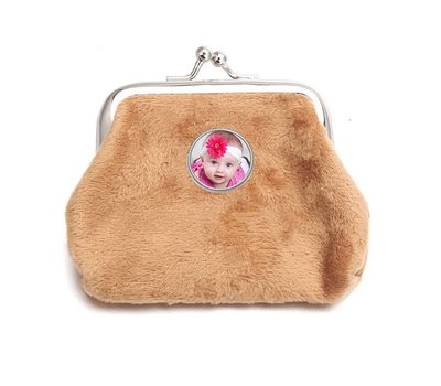 Portemonnee met foto Knip portemonnee fluweel beige met foto