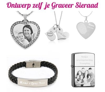 Ontwerp zelf je graveer sieraad met een foto, tekst of vingerafdruk!