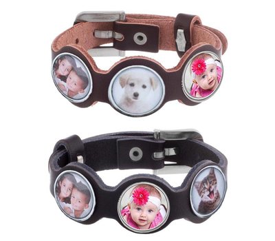 Armband met 3 foto's in zwart en bruin verkrijgbaar