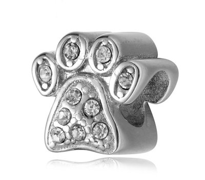 Bedels en Kralen Bedel hondenpoot crystal zilver voor bedelarmbanden