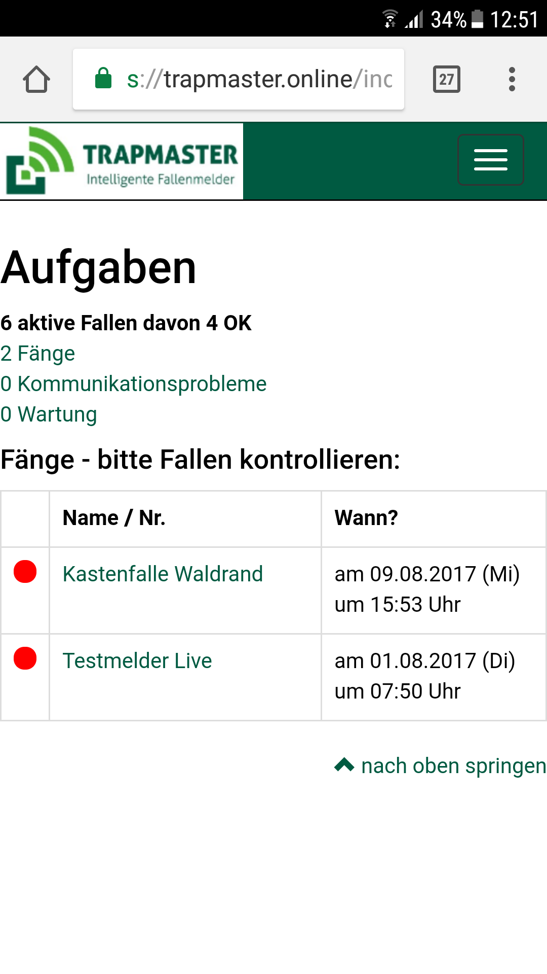 Effiziente Aufgaben-Übersicht in der TRAPMASTER Online-Verwaltung