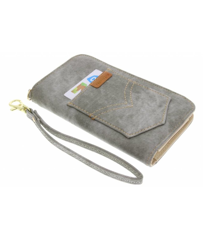 Grijs universeel Denim Jeans portemonnee hoesje maat M
