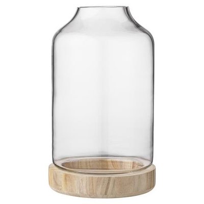 Bloomingville Lantaarn glas met houten basis