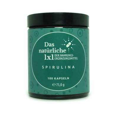 Spirulina-Kapseln im Glas