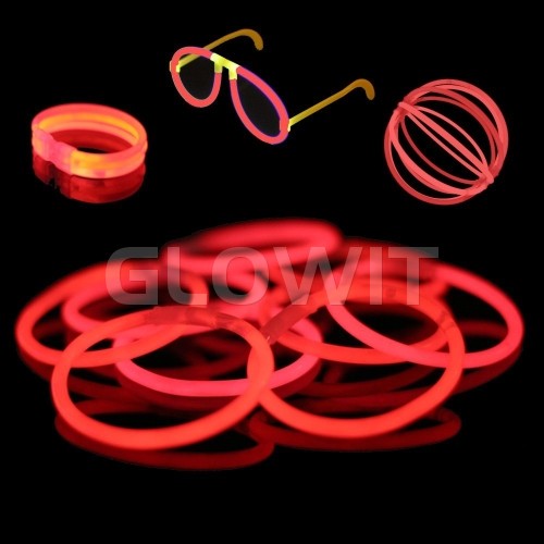 Glowit 100 glow bracelets - 200mm x 5mm - Red