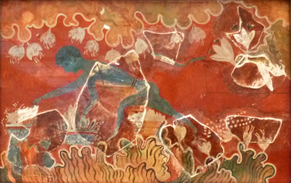 Minoïsche fresco genaamd: The saffron gatherer