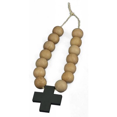 Ketting van houten kralen met kruis - zwart