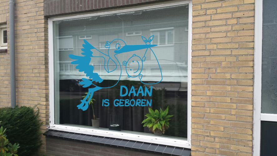 Raam sticker Is geboren met ooievaar (Jongen & Meisje)