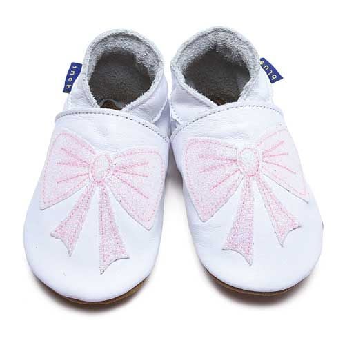 babyslofjes bow white glitter baby pink