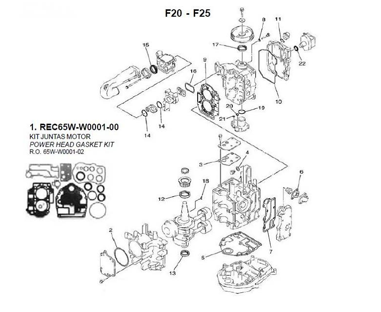  Yamaha  mariner Mercury F20 F25 4 Takt 2 cilinder blok 