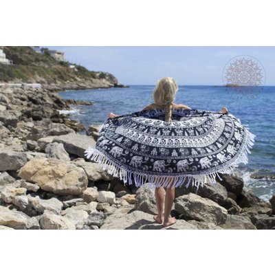 Call it Fouta! Roundie Gypsy black and white - white fringes