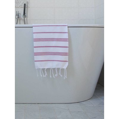 Ottomania hamam handdoek wit met cerise strepen 100x50cm
