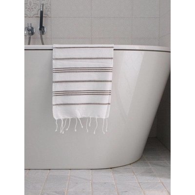 Ottomania hamam handdoek wit met donkerolijfgroene strepen 100x50cm