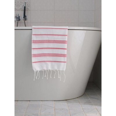 Ottomania hamam handdoek wit met robijnrode strepen 100x50cm