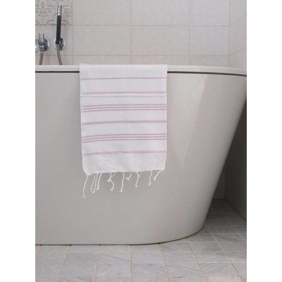 Ottomania hamam handdoek wit met lichtlila strepen 100x50cm