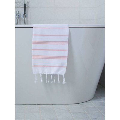 Ottomania hamam handdoek wit met donkerperzik strepen 100x50cm