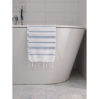 Ottomania hamam handdoek wit met jeansblauwe strepen 100x50cm