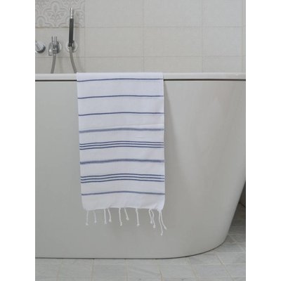 Ottomania hamam handdoek wit met marineblauwe strepen 100x50cm