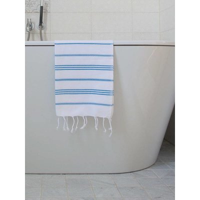Ottomania hamam handdoek wit met helderblauwe strepen 100x50cm
