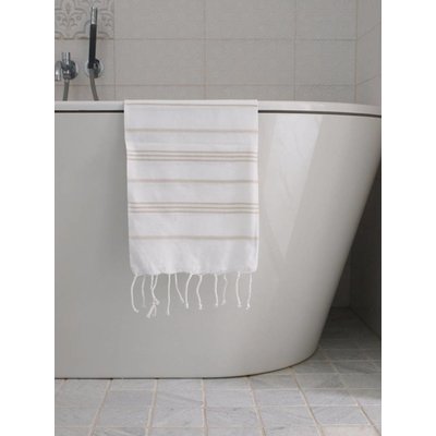 Ottomania hamam handdoek wit met beige strepen 100x50cm