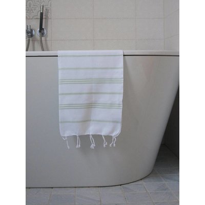 Ottomania hamam handdoek wit met lichtgroene strepen 100x50cm